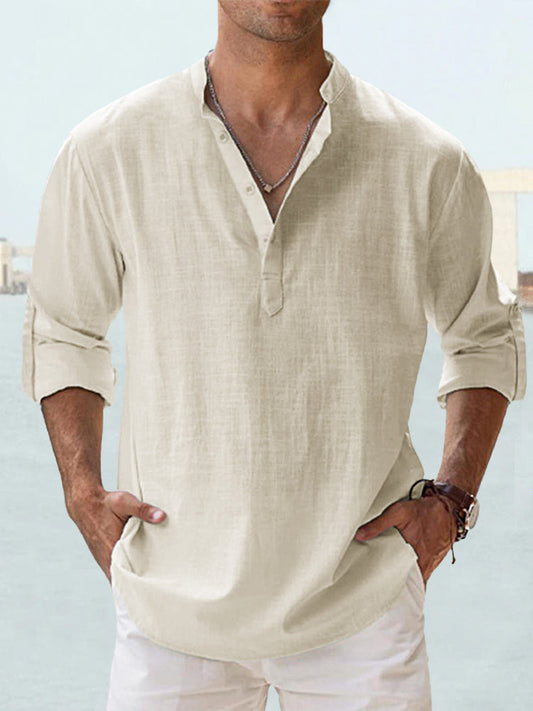 New Men's Casual Blouse Cotton Linen Shirt Loose Tops Long Sleeve Tee Shirt Spring Autumn Casual Handsome Men's Shirts