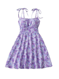Floral Print Dress Summer Sweet A- Line Waist Trimming Dresses Women's Slimming Casual Clothing