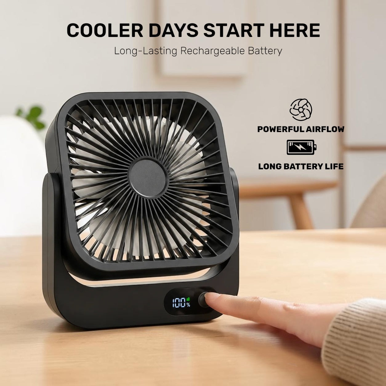 MagCool™ Portable Magnetic Desk Fan – 5000mAh Rechargeable USB-C Fan with 5 Speeds, LED Display & Strong Magnetic Base