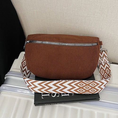 Womens Fashionable Large-Capacity Canvas Corduroy Crossbody Bag