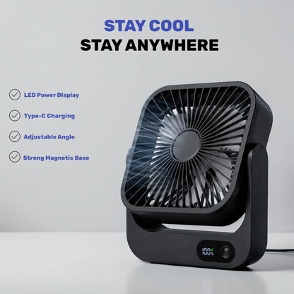MagCool™ Portable Magnetic Desk Fan – 5000mAh Rechargeable USB-C Fan with 5 Speeds, LED Display & Strong Magnetic Base