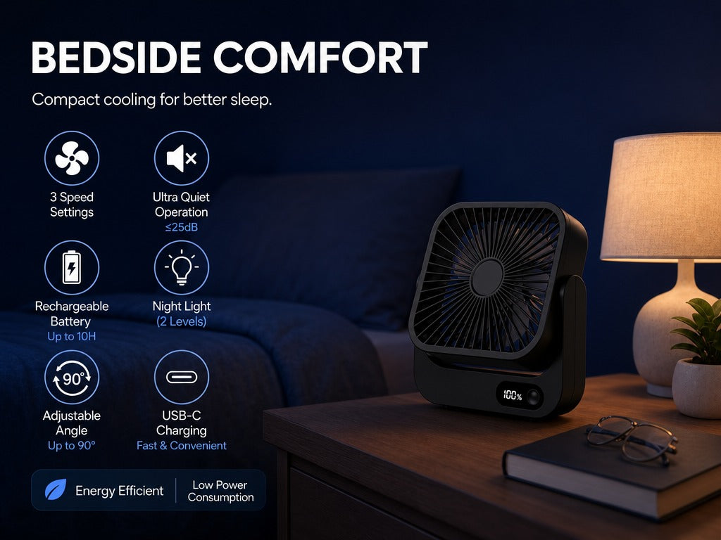 MagCool™ Portable Magnetic Desk Fan – 5000mAh Rechargeable USB-C Fan with 5 Speeds, LED Display & Strong Magnetic Base
