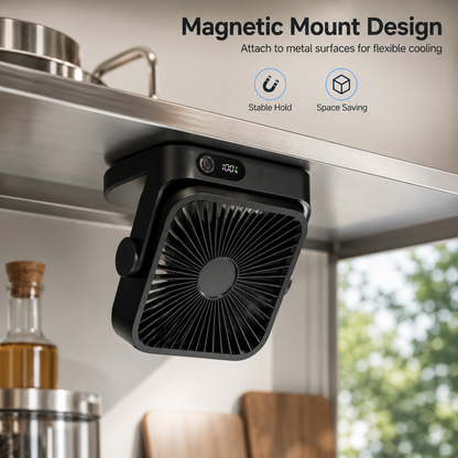 MagCool™ Portable Magnetic Desk Fan – 5000mAh Rechargeable USB-C Fan with 5 Speeds, LED Display & Strong Magnetic Base