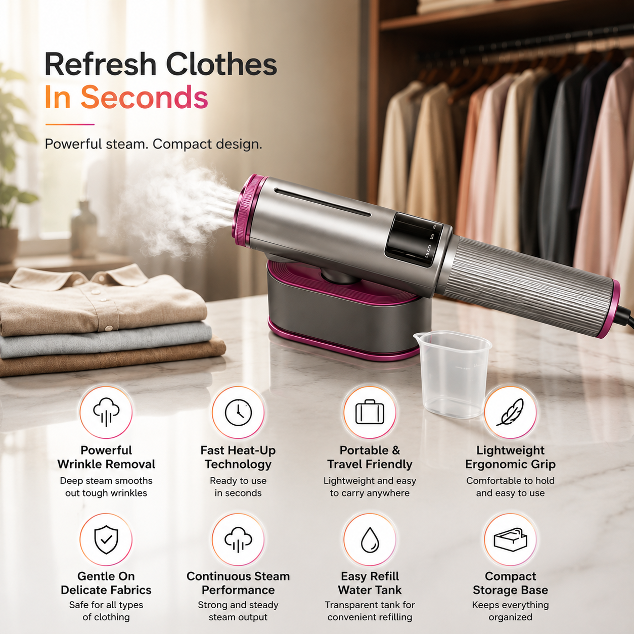 PressJet Pro 1200W Cordless Handheld Garment Steamer — 2-Speed Steam Control