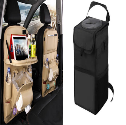 PU Leather Car Storage Bag Multifunction Seat Back Tray Hanging Bag Waterproof Car Organizer Automotive Interior Accessories