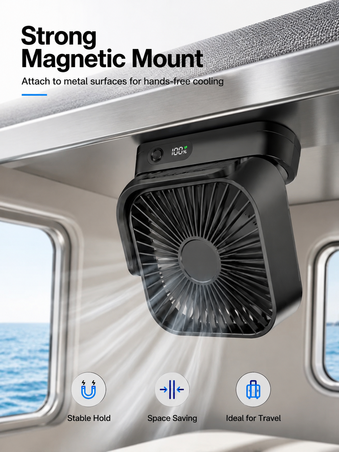 MagCool™ Portable Magnetic Desk Fan – 5000mAh Rechargeable USB-C Fan with 5 Speeds, LED Display & Strong Magnetic Base