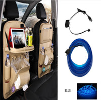 PU Leather Car Storage Bag Multifunction Seat Back Tray Hanging Bag Waterproof Car Organizer Automotive Interior Accessories
