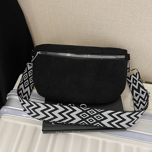Womens Fashionable Large-Capacity Canvas Corduroy Crossbody Bag