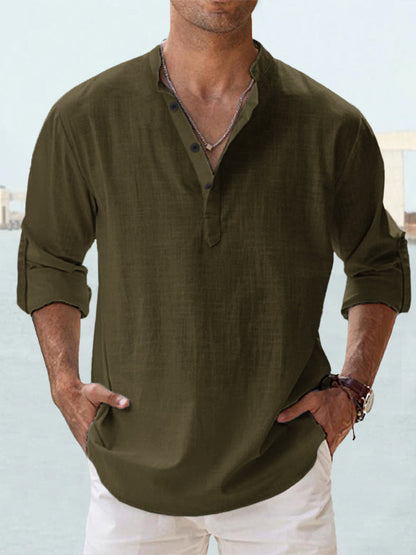New Men's Casual Blouse Cotton Linen Shirt Loose Tops Long Sleeve Tee Shirt Spring Autumn Casual Handsome Men's Shirts