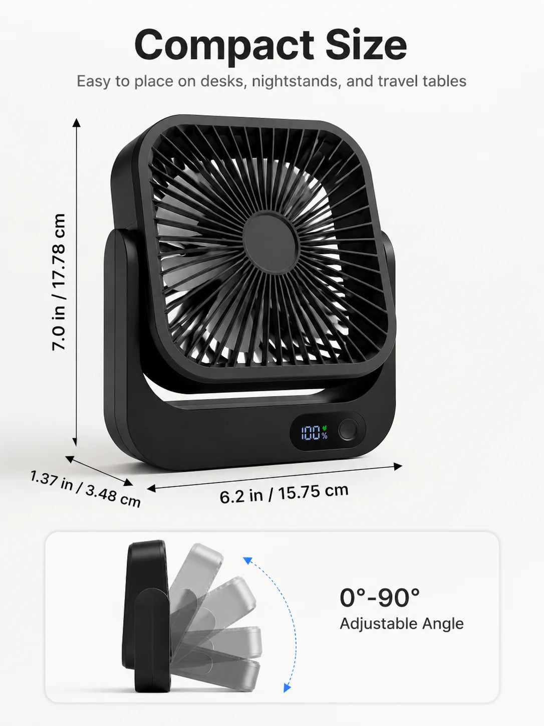 Portable Magnetic Desk Fan 5000mAh Rechargeable & Plug-in, 5-Speed Quiet Cooling Fan with LED Display, Strong Magnetic Base, USB Type-C Charging, 5–12H Battery Life, Compact Travel Fan for Cruise Ship, Bedroom, Office, Camp