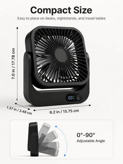 Portable Magnetic Desk Fan 5000mAh Rechargeable & Plug-in, 5-Speed Quiet Cooling Fan with LED Display, Strong Magnetic Base, USB Type-C Charging, 5–12H Battery Life, Compact Travel Fan for Cruise Ship, Bedroom, Office, Camp