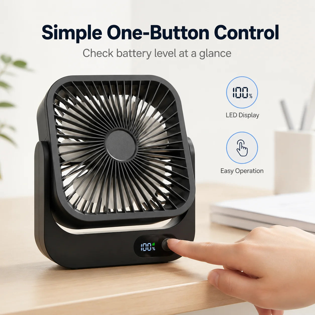 Portable Magnetic Desk Fan 5000mAh Rechargeable & Plug-in, 5-Speed Quiet Cooling Fan with LED Display, Strong Magnetic Base, USB Type-C Charging, 5–12H Battery Life, Compact Travel Fan for Cruise Ship, Bedroom, Office, Camp