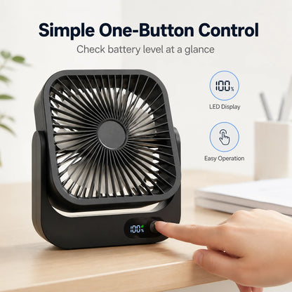 Portable Magnetic Desk Fan 5000mAh Rechargeable & Plug-in, 5-Speed Quiet Cooling Fan with LED Display, Strong Magnetic Base, USB Type-C Charging, 5–12H Battery Life, Compact Travel Fan for Cruise Ship, Bedroom, Office, Camp