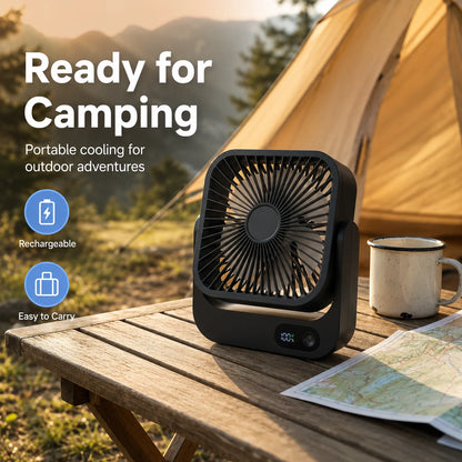 Portable Magnetic Desk Fan 5000mAh Rechargeable & Plug-in, 5-Speed Quiet Cooling Fan with LED Display, Strong Magnetic Base, USB Type-C Charging, 5–12H Battery Life, Compact Travel Fan for Cruise Ship, Bedroom, Office, Camp