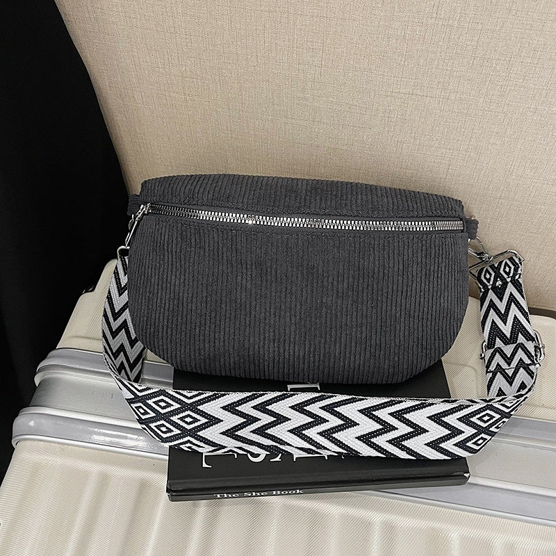 Womens Fashionable Large-Capacity Canvas Corduroy Crossbody Bag