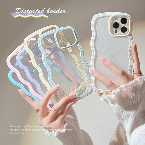 Wave Border Phone Case — Solid Colour TPU Cover, Raised Edge Protection