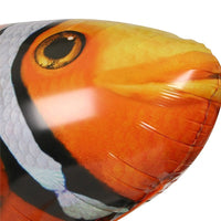 Tap Once remote control clownfish balloon close-up showing orange and white nylon texture and detailed eye